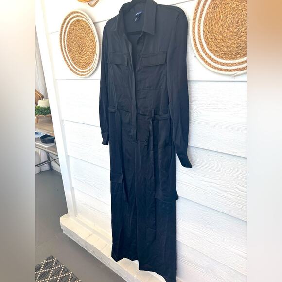 NWT Scoop Black satin-like fabric wide-leg jumpsuit NWT Size S - Picture 1 of 8